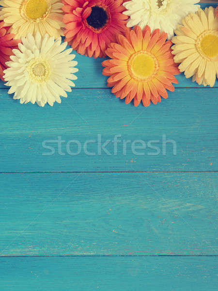Stock fotó: Színes · virág · dekoráció · fa · kék · fából · készült