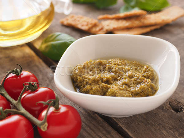 Zdjęcia stock: Pesto · włoskie · jedzenie · oliwy · świeże · składniki · rustykalny