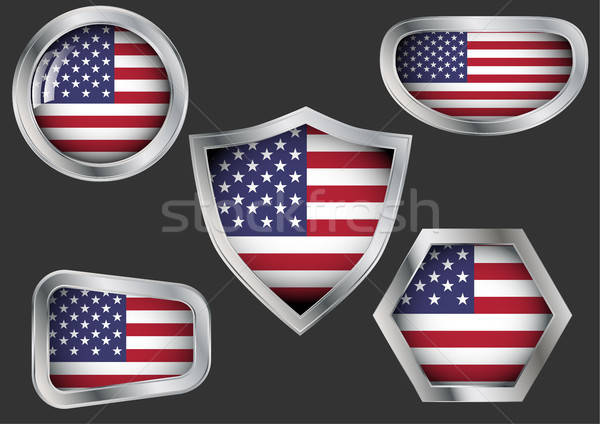 Ingesteld staal badges vlag USA Amerikaanse vlag Stockfoto © andreasberheide