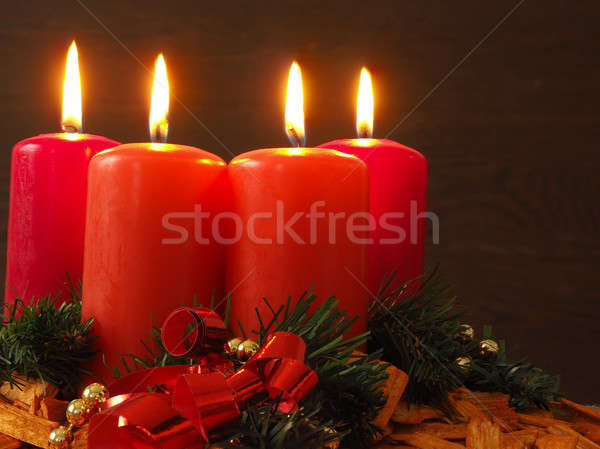 Foto d'archivio: Quattro · brucia · candele · decorazione · avvento · Natale