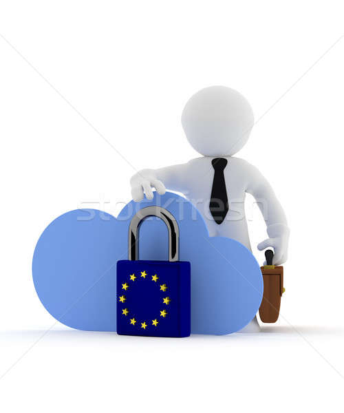 Small businessman character with cloud icon and EU Padlock Stock photo © andreasberheide