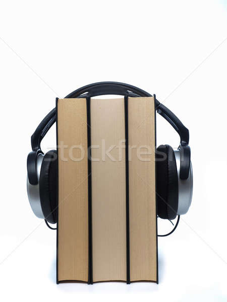 Könyvek fejhallgató fehér technológia háttér oktatás Stock fotó © andreasberheide