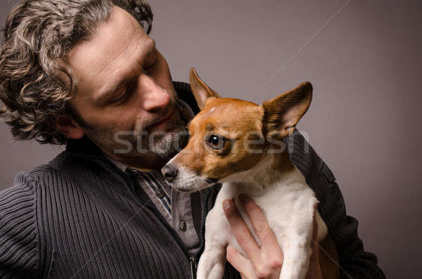 Vrienden man jack russell terrier gelukkig ogen onderwijs Stockfoto © andreasberheide