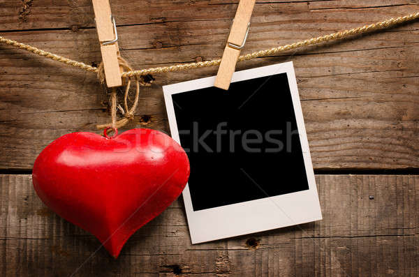Red heart shape with old photo  Stock photo © andreasberheide