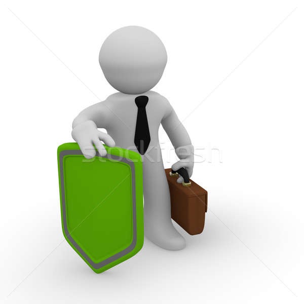 Bouclier 3D homme d'affaires vert fond affaires [[stock_photo]] © andreasberheide