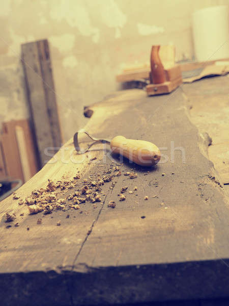 Carpenter tools on a wooden workbench Stock photo © andreasberheide