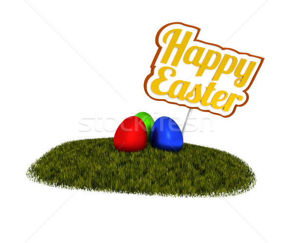 Happy Easter sign with colored eggs Stock photo © andreasberheide