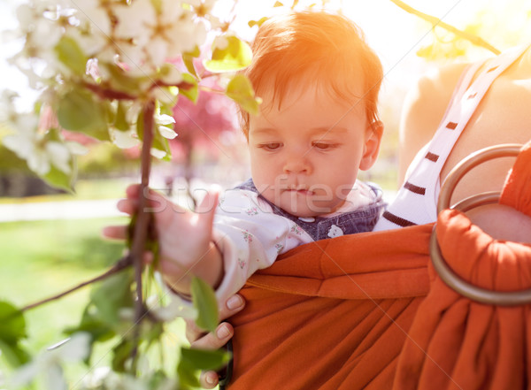 Unrecognizable young mother with her infant baby in sling Stock photo © andreonegin