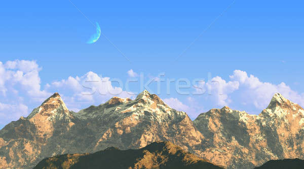 Berg landschap maan zichtbaar hemel Stockfoto © Andreus