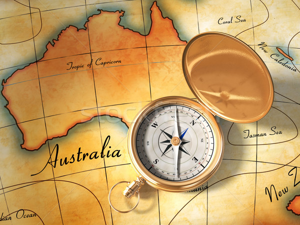 Eski haritası pusula bağbozumu harita Avustralya Stok fotoğraf © Andreus