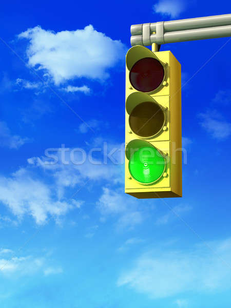 Stoplicht groene lichtblauw bewolkt hemel digitale illustratie Stockfoto © Andreus