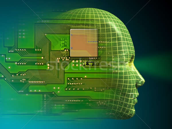 Inteligenta artificiala wireframe cap imprimate circuit Imagine de stoc © Andreus