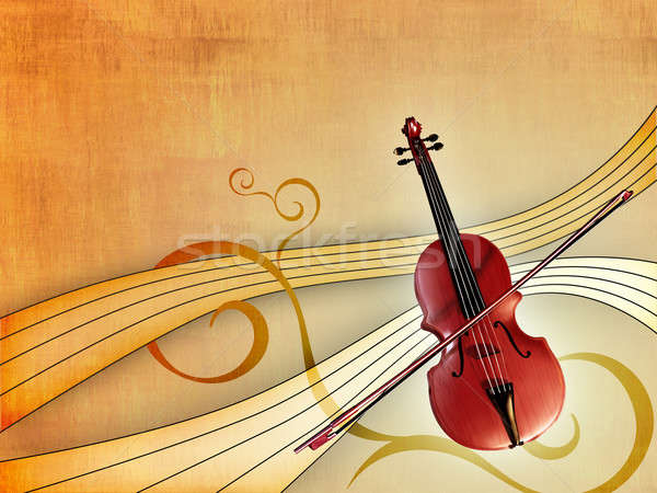 Foto stock: Música · clássica · violino · elegante · quente · ilustração · digital · parede
