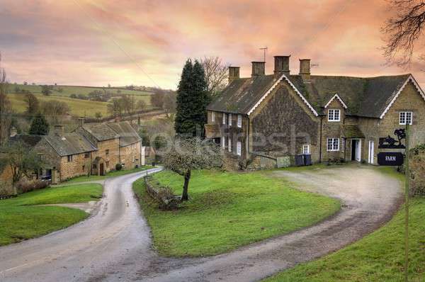 Village coucher du soleil faible rural maison hiver [[stock_photo]] © andrewroland