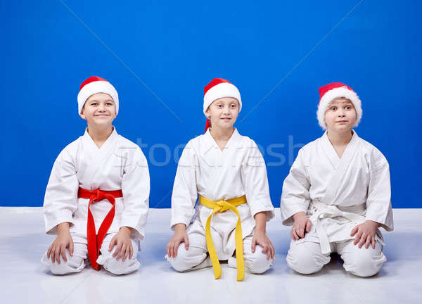 Children in cap  Santa Claus sitting in pose karate Stock photo © Andreyfire