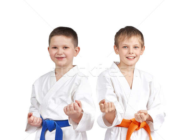 In karategi two athletes doing karate technique Stock photo © Andreyfire