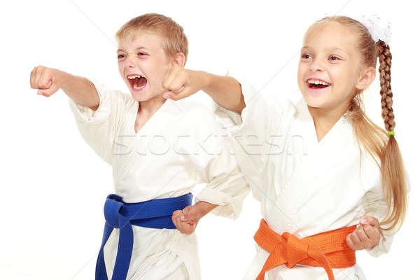 男孩 女孩 和服 擊敗 手 健康 商業照片 © Andreyfire