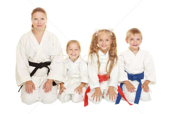 Stok fotoğraf: Anne · kız · erkek · kardeş · oturma · karate