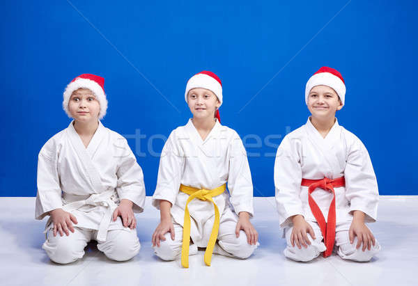 Three athletes in karategi sitting in pose karate Stock photo © Andreyfire