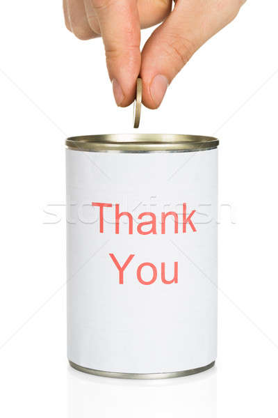 Stock photo: Person Putting Coin In Thank You Can