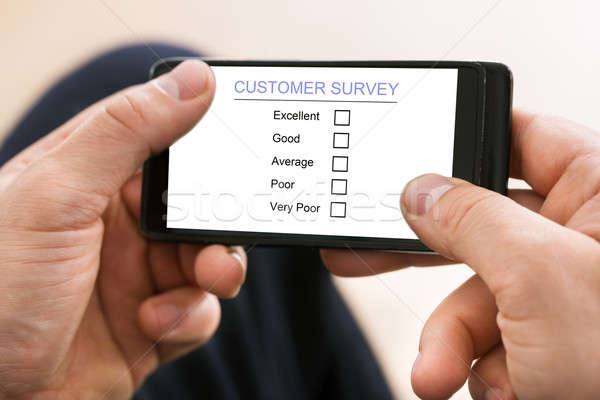 Person Filling Customer Survey Form On Mobile Phone Stock photo © AndreyPopov