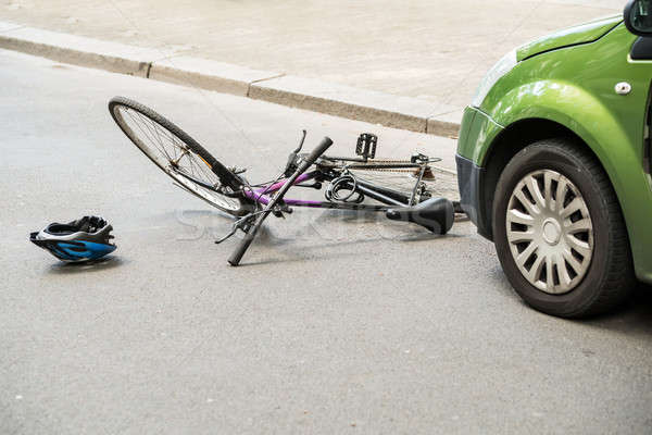 Bicikli baleset utca közelkép figyelmeztetés út Stock fotó © AndreyPopov