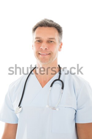 Happy Male Surgeon Against White Background Stock photo © AndreyPopov