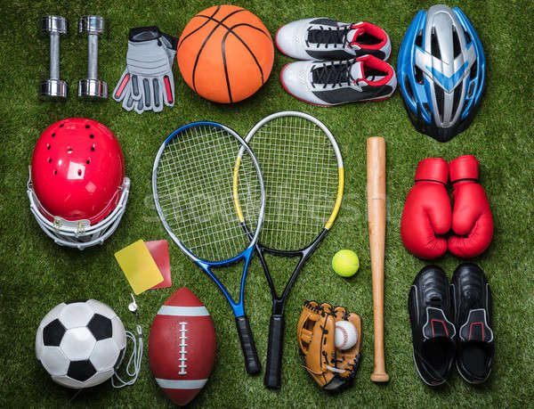 Various Sport Equipments On Grass Stock photo © AndreyPopov