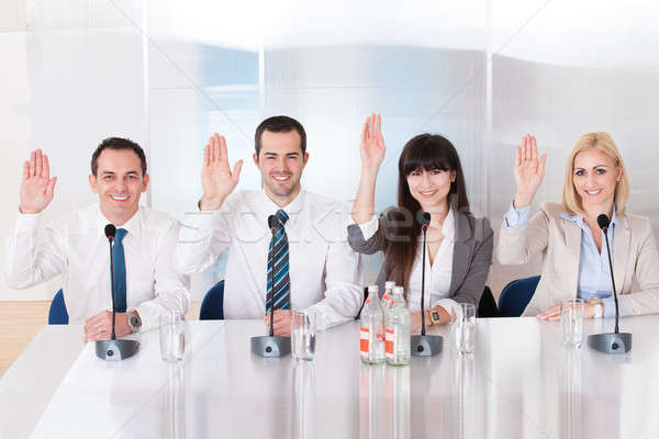 Foto stock: Gente · de · negocios · conferencia · grupo · negocios · nina · mano