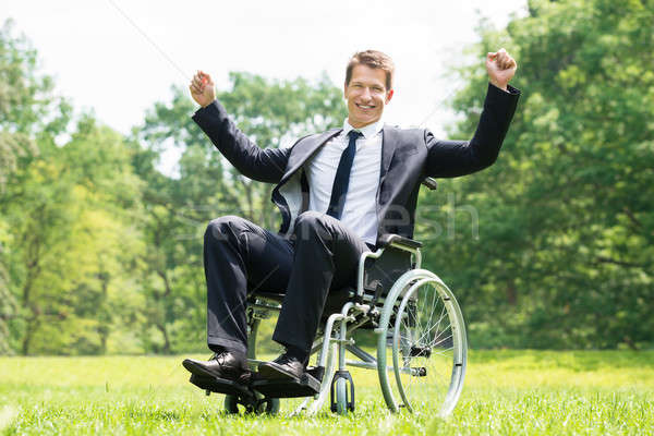 Disabled Man On Wheelchair With Raised Arms Stock photo © AndreyPopov