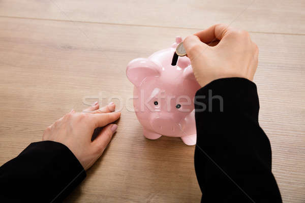 Zdjęcia stock: Kobieta · interesu · monety · skarbonka · banku · piggy