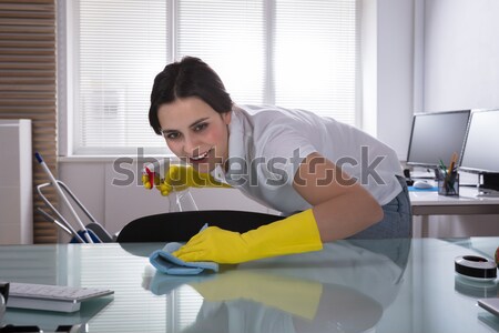 Woźny czyszczenia komputera szmata młodych kobiet Zdjęcia stock © AndreyPopov