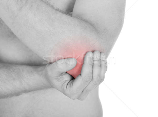 Mann Schmerzen Ellenbogen isoliert weiß Sport Stock foto © AndreyPopov