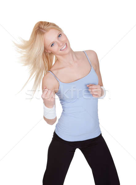 Piękna kobieta zumba fitness odizolowany biały Zdjęcia stock © AndreyPopov