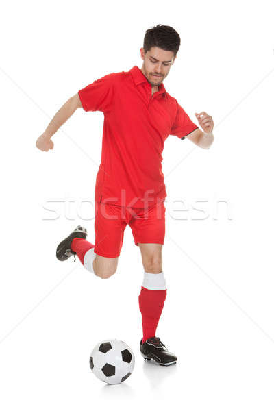 Foto stock: Retrato · futbolista · pelota · jóvenes · blanco