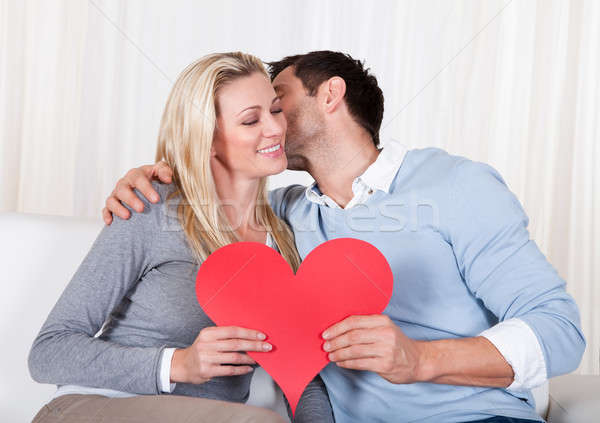 Stockfoto: Romantische · paar · Rood · hart · vergadering