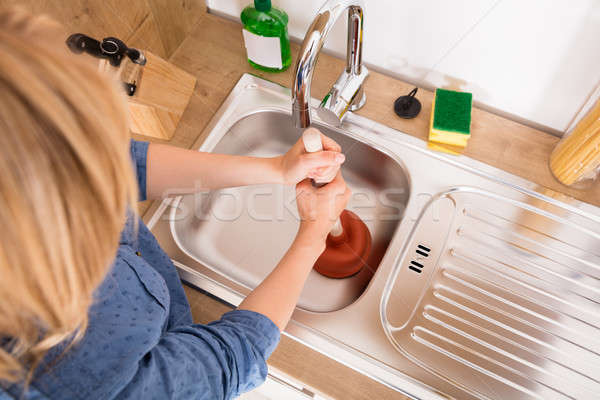 Widoku kobieta umywalka domu Zdjęcia stock © AndreyPopov