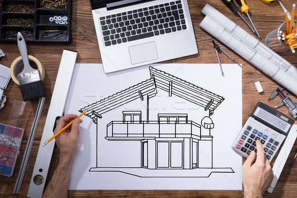 Architecture Drawing Sketch Of House On Placard Stock photo © AndreyPopov