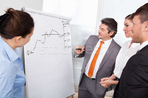 Happy Businesspeople Discussing Plan Drawn On Flipchart Stock photo © AndreyPopov