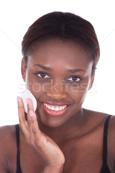 Gelukkig vrouw compact afro-amerikaanse witte Stockfoto © AndreyPopov