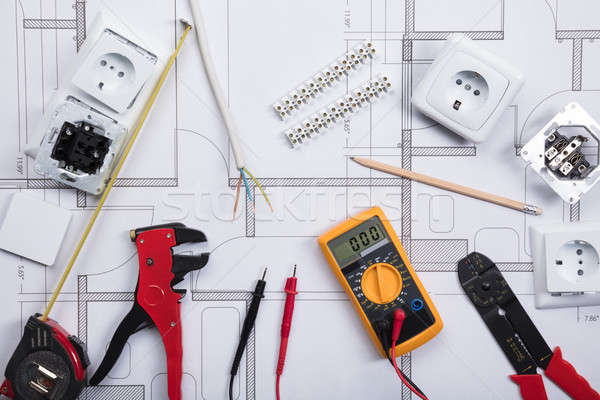 Electrical Instrument With Tools On A Blueprint Stock photo © AndreyPopov