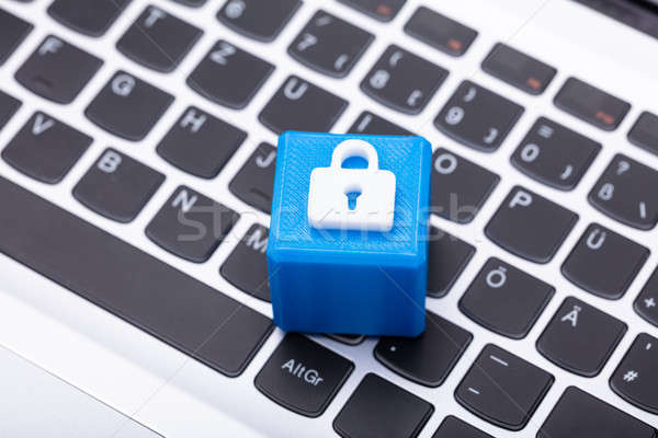 Blue Cubic Block With Lock Symbol Stock photo © AndreyPopov