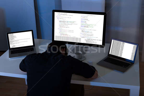 Programozós alszik dolgozik hely iroda számítógép Stock fotó © AndreyPopov