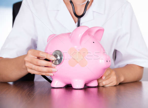 Foto stock: Médico · alcancía · estetoscopio · femenino · rosa