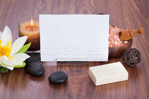 Papel em branco estância termal produtos ver mesa de madeira Foto stock © AndreyPopov