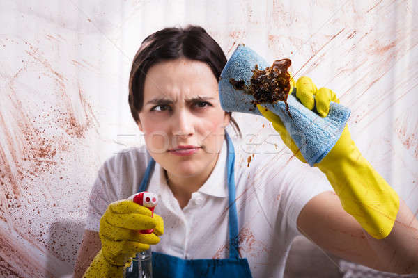 Woman Cleaning Stained Glass Window Stock photo © AndreyPopov