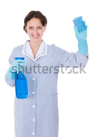 Woman Holding Cleaning Liquid And Scrubber Stock photo © AndreyPopov