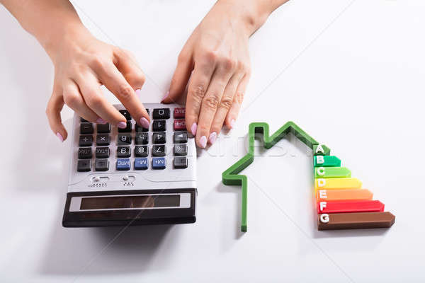 Stock foto: Haus · Energieeffizienz · Rate · Geschäftsfrau