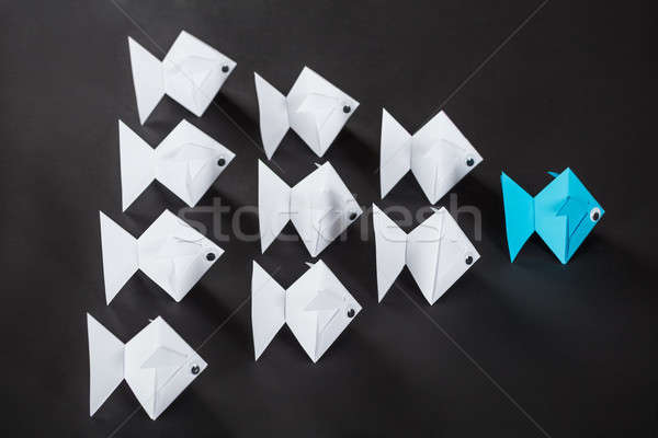 Fishes Following Blue Paper Fish Stock photo © AndreyPopov