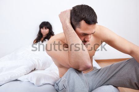 Stock foto: Depressiv · Mann · Sitzung · Bett · Frau · Sex